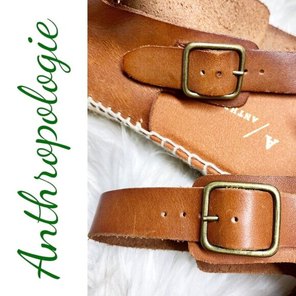 NWOT ANTHROPOLOGIE Brown Leather Platform Fisherman Sandals Espadrilles, Size 41 - Picture 7 of 10
